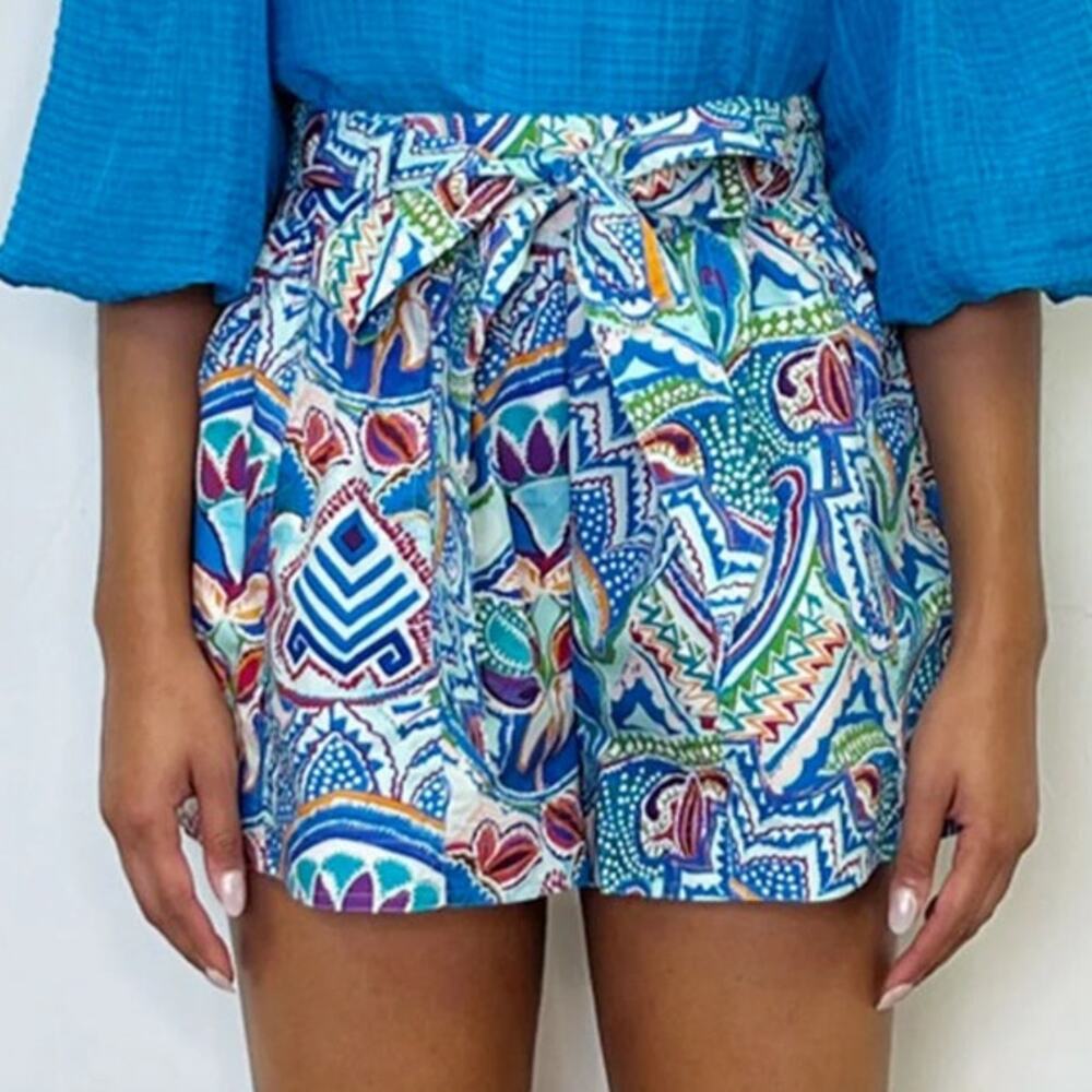 Marie Oliver Tedi Floral Shorts Blue High Waisted Morpho 4 Small Coastal Preppy